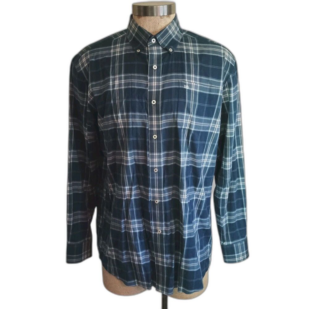 Southern Tide Shirt Men L Blue Plaid Long Sleeve Classic Fit Button Down Stretch